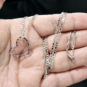 Platiniun Plated Heart Pendant Necklace with Multicolor Stones